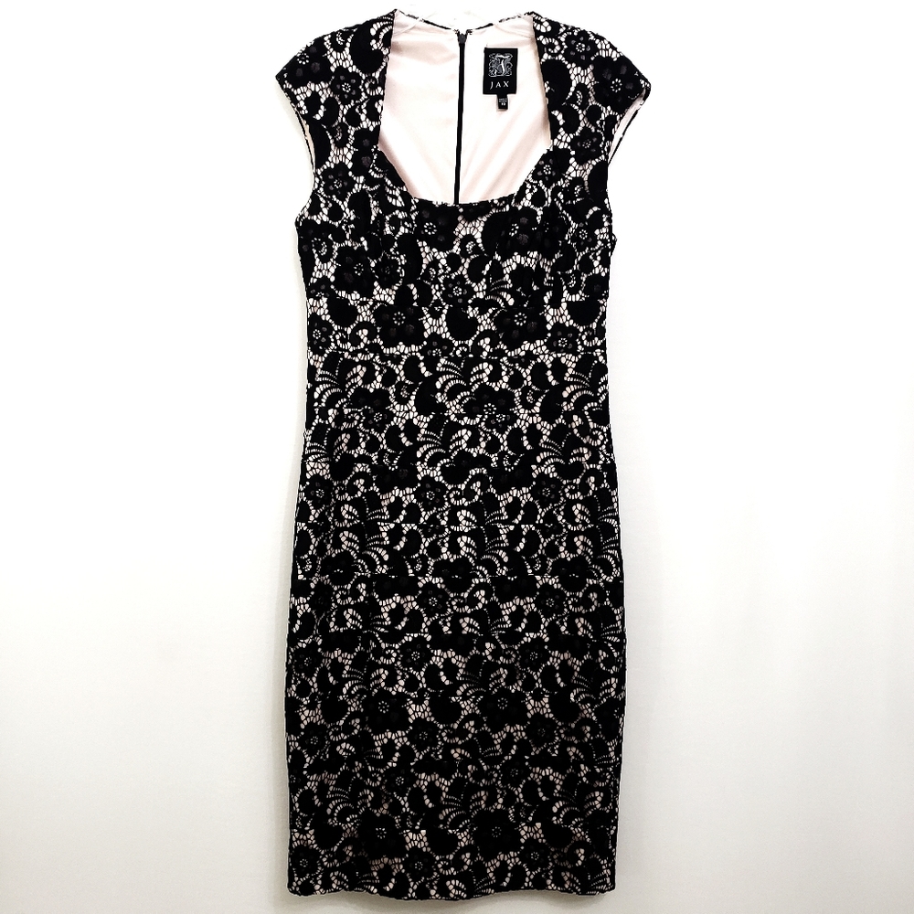 JAX Nwt Black Lace/Tan Sleeveless Sheath Dress
